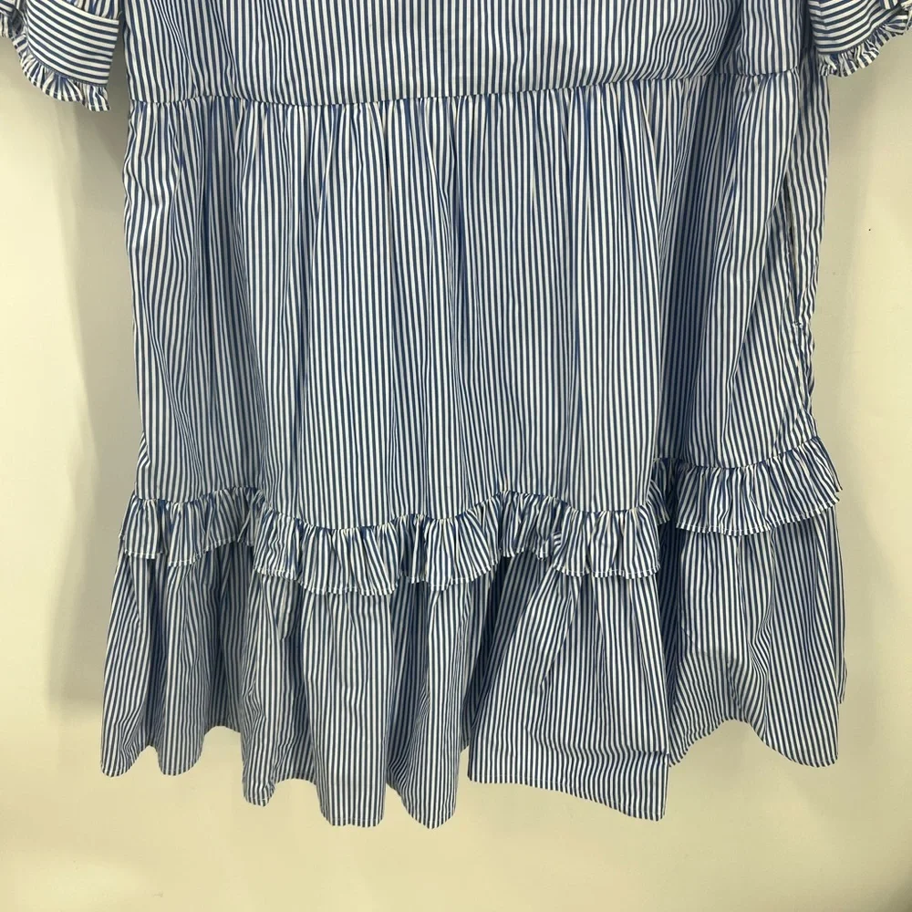 J. Crew | Ruffleneck tiered seersucker, sidezip, popover dress L